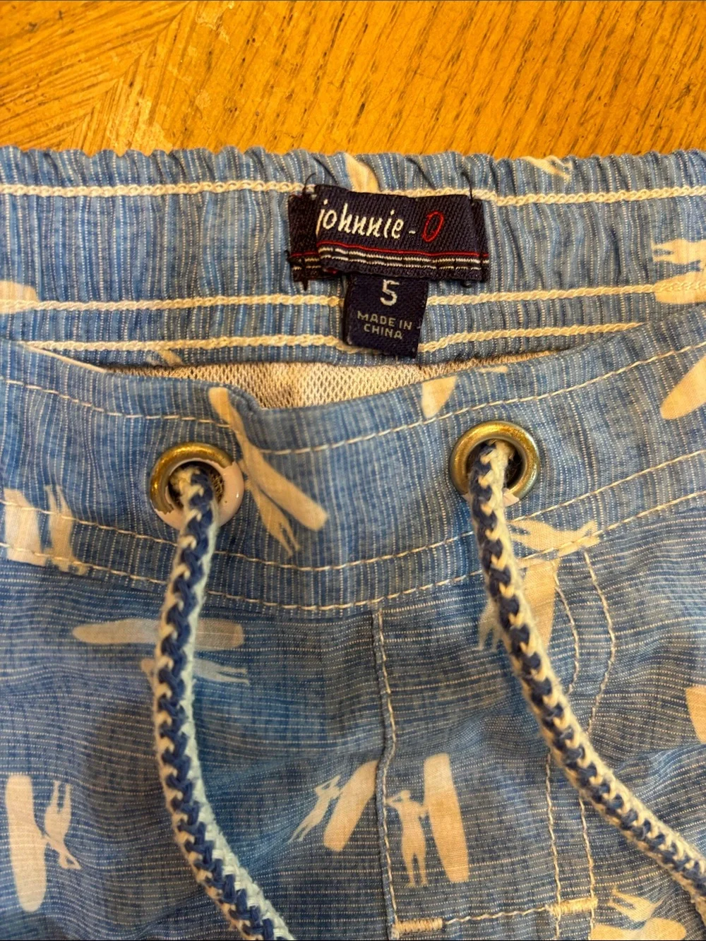 johnnie-O Light Blue Surfboard Print Kids Swim Trunks